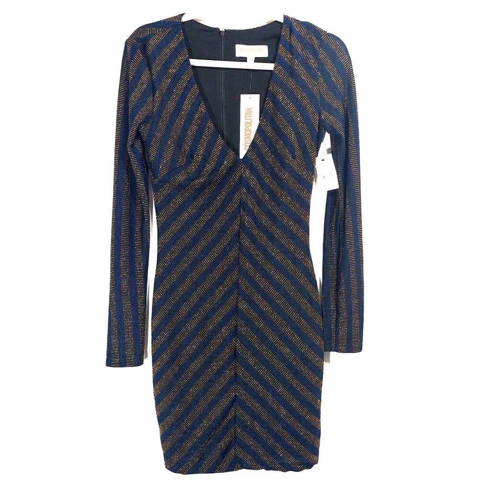 Cosmopolitan Womens Medium Bodycon Dress Cobalt Blue Metallic V Neck Lined NEW